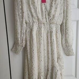 Lilly Pulitzer Long Sleeve Dress in Cream and Gold